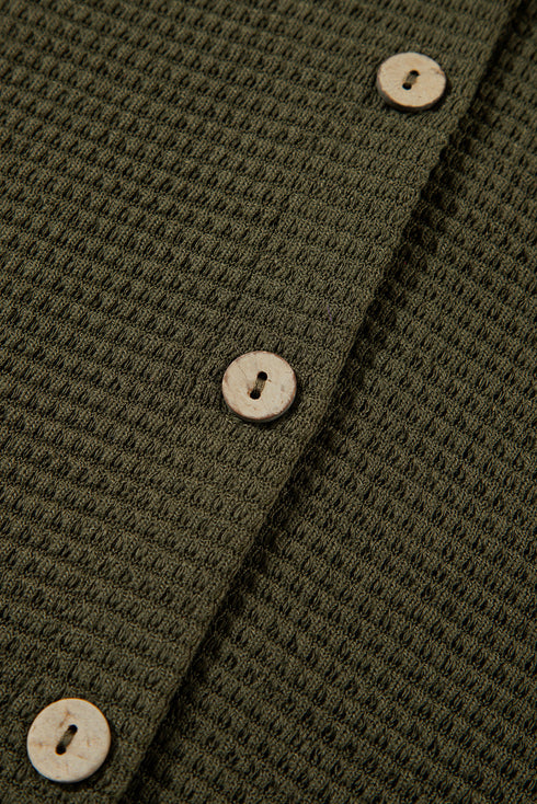 Solid Color Textured Buttoned Shirt and Casual Pants Set